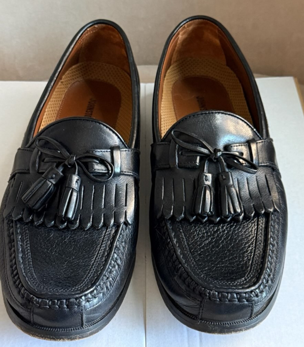 Johnston & Murphy Men's Black Leather Kiltie Tassel Loafers Size 10 M